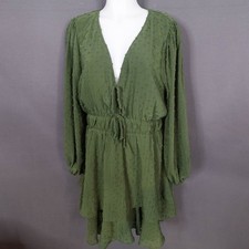 Arula Mini Babydoll Dress A 1X Green Sheer Swiss Dot Coquette Girly Cottagecore