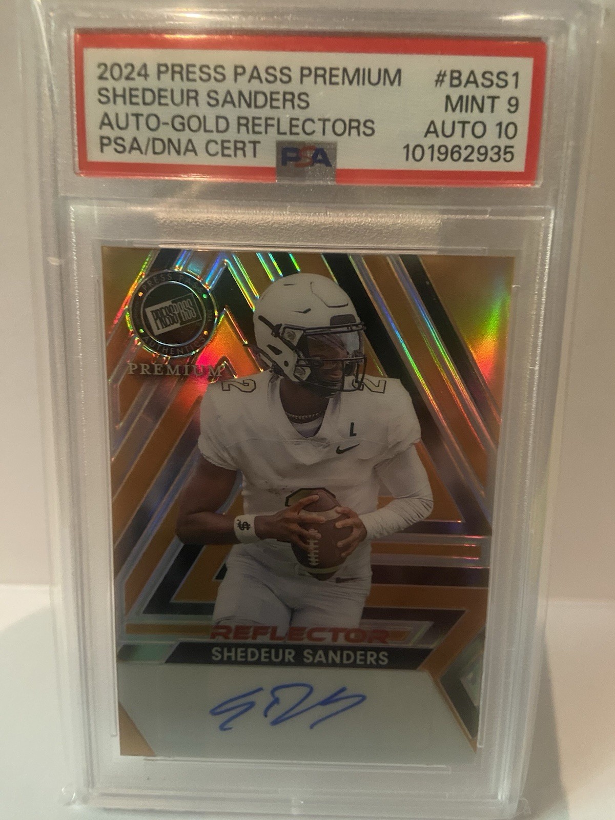 Shedeur Sanders 2024 Press Pass Auto Gold Reflector Card Mint 9 