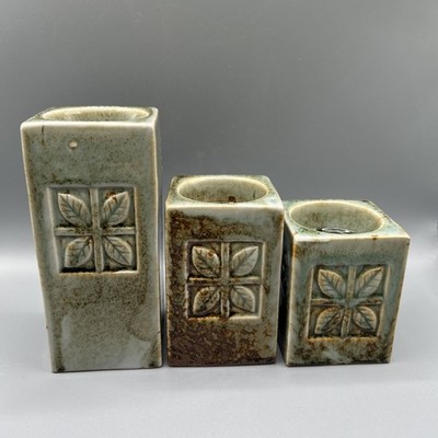 Leaf Elements Cube Ceramic Handmade Votive Pillar Candle Holder Set of 3