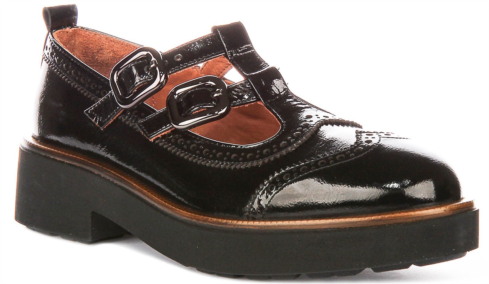 Justinreess England Ruth Doppelte Schnalle Mary Jane Damen Schwarz Lack EU 36-42 23190₽