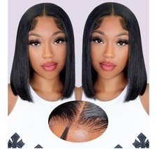 12 inch Bob Wig Human Hair Glueless Wig Human Hair Pre Plucked Pre Cut 4X4 HD