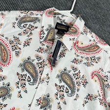 Cremieux Shirt Mens XL White Paisley Short Sleeve Button Up Casual Outdoor New