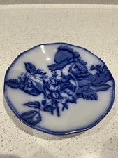 Ironstone Staffordshire England Victoria floral rose Small blue & white plate