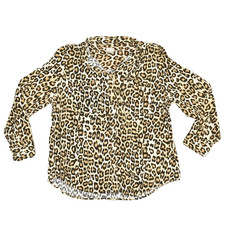 Chico's Women's Tunic Top Size 3 Leopard Animal Print Button Down Long Sleeve