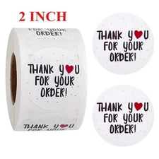 500Pcs 2" Thank You for Your Order Stickers Self-Adhesive with Red Heart Design