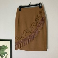 Vintage western fringe brown pencil skirt size Small