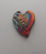 RAKU pottery ceramic heart pendant 48x39mm. Made in USA.
