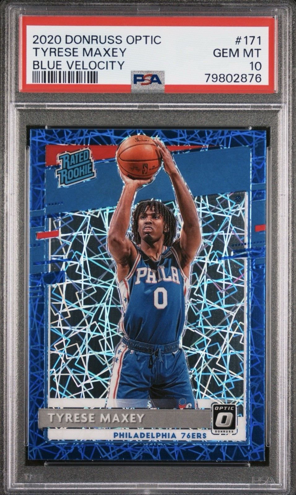 2020 Donruss Optic #171 Tyrese Maxey Rated Rookie Blue Velocity PSA 10 Gem Mint