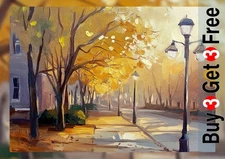Autumn Street Lights 5"x7" Print on Matte Paper | Atmospheric Evening Art