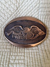 Vtg 1975 Solid Brass American Eagle  United We Stand  Belt Buckle Heritage Mint