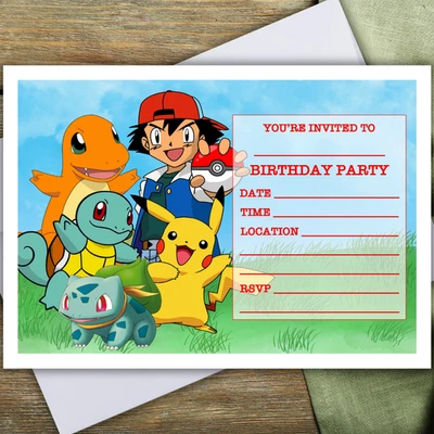 PEACHY IMPRESSIONS POKEMON PARTY INVITATIONS - 10 invites & envelopes