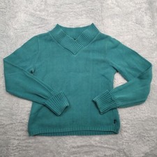 Levi's Sweater Women's Medium Green V-Mock Neck USA Made Cotton