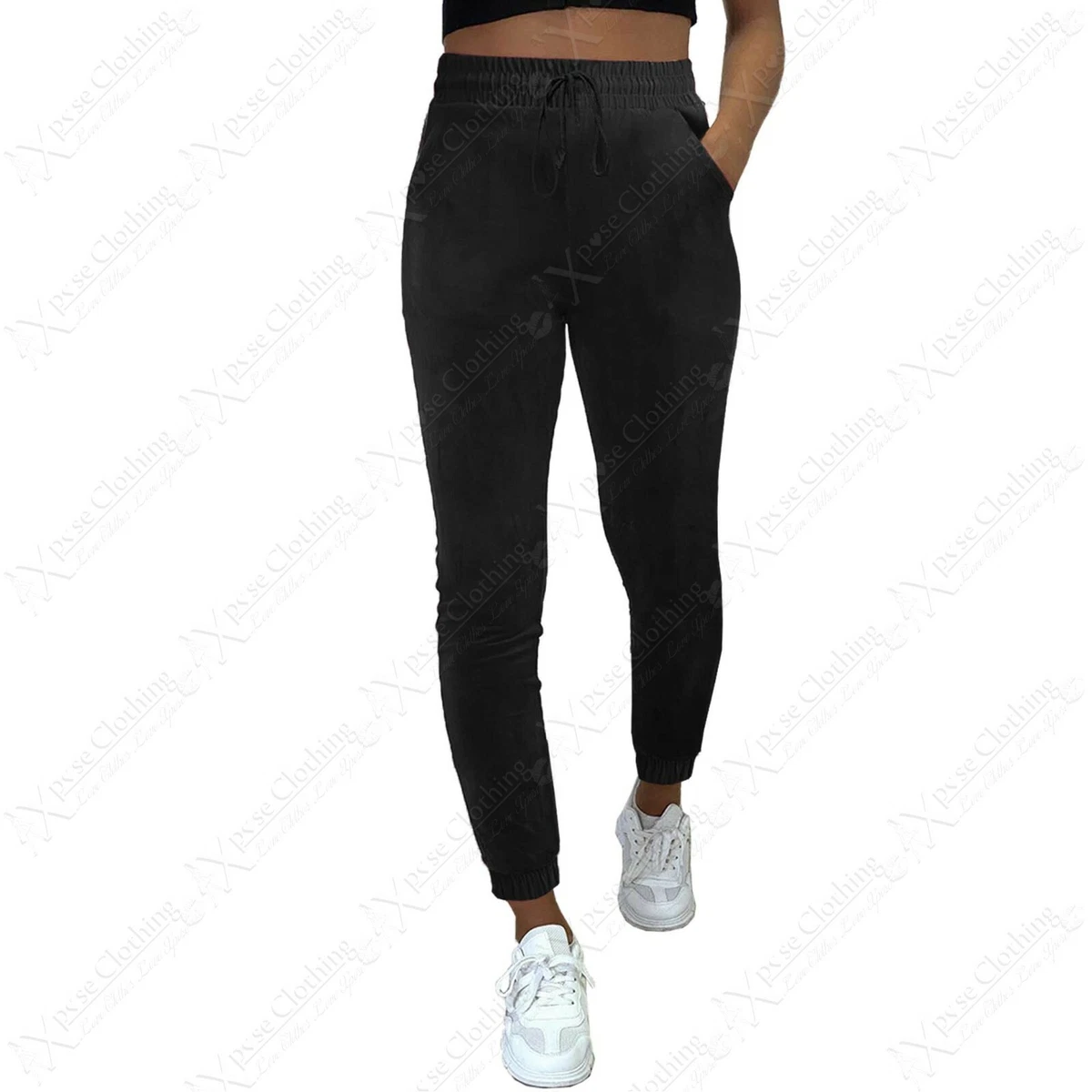 NEW LADIES VELVET JOGGERS WOMENS CASUAL PANTS LOUNGEWEAR SOFT LOOK