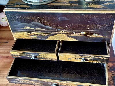 Japanese Meiji Antique Lacquer Box Smoking Brazier Hibachi