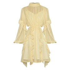 2025 Spring Stand Collar Lantern Long Sleeve Backless Hollow Princess Dress New