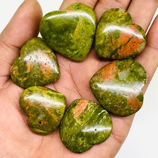 6 Pcs Natural Unakite 26.5-32.5mm Heart Shape Loose Cabochon Gemstones 451.65 Ct