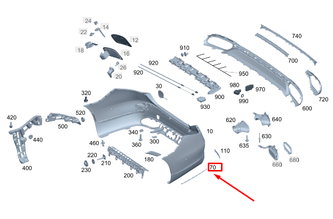 MERCEDES-BENZ S W223 Rear Left Bumper Trim Bar A2238808002 NEW