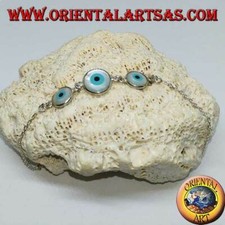 Bracciale in argento 925  ‰ con tre occhio greco bifacciale al centro