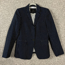 J.Crew Women's Size 2 Dark Blue Linen Polka Dot Lined Regent Blazer Jacket