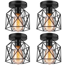 Semi Flush Mount Ceiling Light E26 E27 Retro Black Industrial Ceiling Light F...
