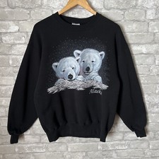 Vintage Jerzees Women's Large Alaska Baby Polar Bear Cub Graphic Crew Sweatshirt