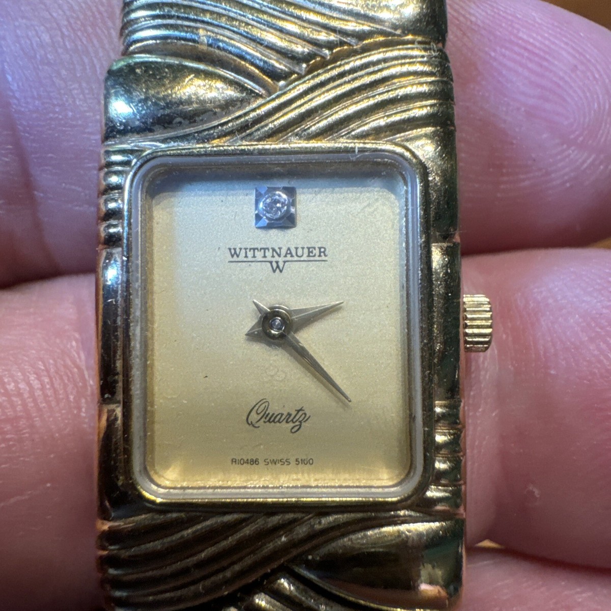Wittnauer LU8034 Womens Swiss Quartz Gold Tone Black Dial Oval Watch New Battery Vintage 80s Wittnauer Diamond Ladies Watch, Tru Vintage  main image 4