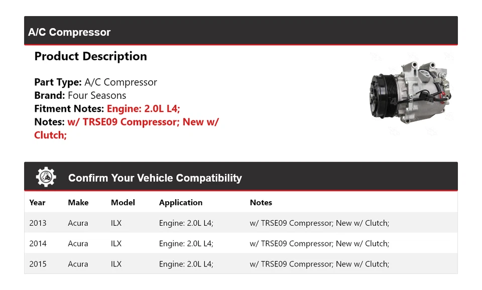 Compresor de aire acondicionado Acura ILX 2013-2015 2,0 L L4 4 estaciones 2014 Foto 2 de 4