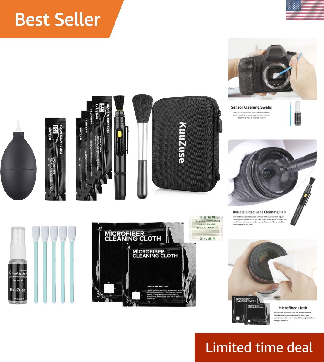 DSLR Camera Cleaning Kit with Microfiber Cloth for Lens and Sensor Maintenance