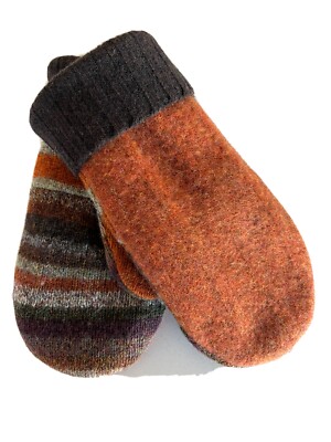 Handmade 100% Wool Mittens Up-Cycled Sweaters -New Fleece Lining OOAK 