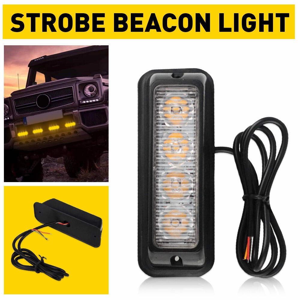 AUXITO 4-LED Amber Emergency Warning Strobe Light – 18 Flash Patterns, 12-24V