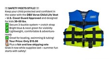 Adventure-Ready Safety"   DBX Verve Child Life Vest U.S. Coast Guard Approved 