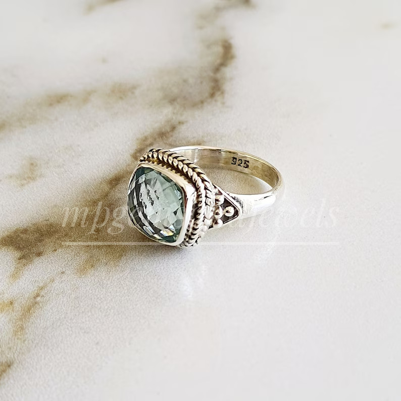 Natural Aquamarine 925 Sterling Silver Band& Statement Ring Handmade  All Size
