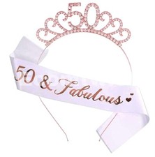50th Birthday Sash And Tiara Rose Gold 50& Fabulous Sash Rhinestone Crown Women