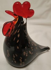 Rooster Art Glass Paperweight Figurine Black Red Gold Copper Brown Murano Style