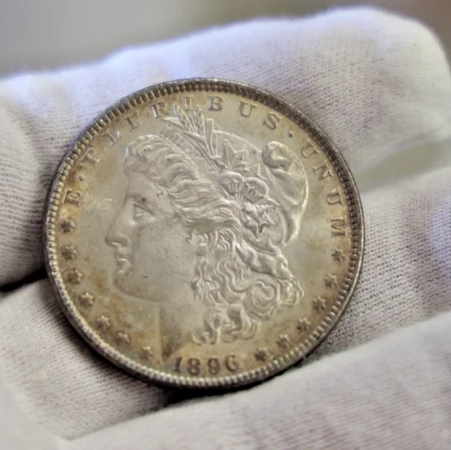 1896 US Morgan Silver Dollar $1 AU (Toned)