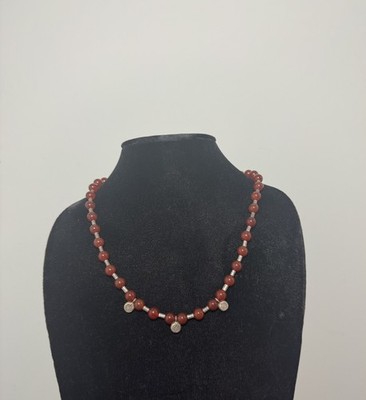 Karneol roter Achat Perlen Halskette 20'' 925 Sterling Silber Handarbeit Handwerk