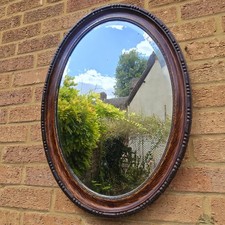 Large Oval Bevelled Edge Wall Mirror Resin & Wood Frame. Vintage 71cm x 50cm