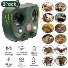 2Pack Solar Ultrasonic Animal Repeller Motion Sensor & LED Light IPX6 Waterproof