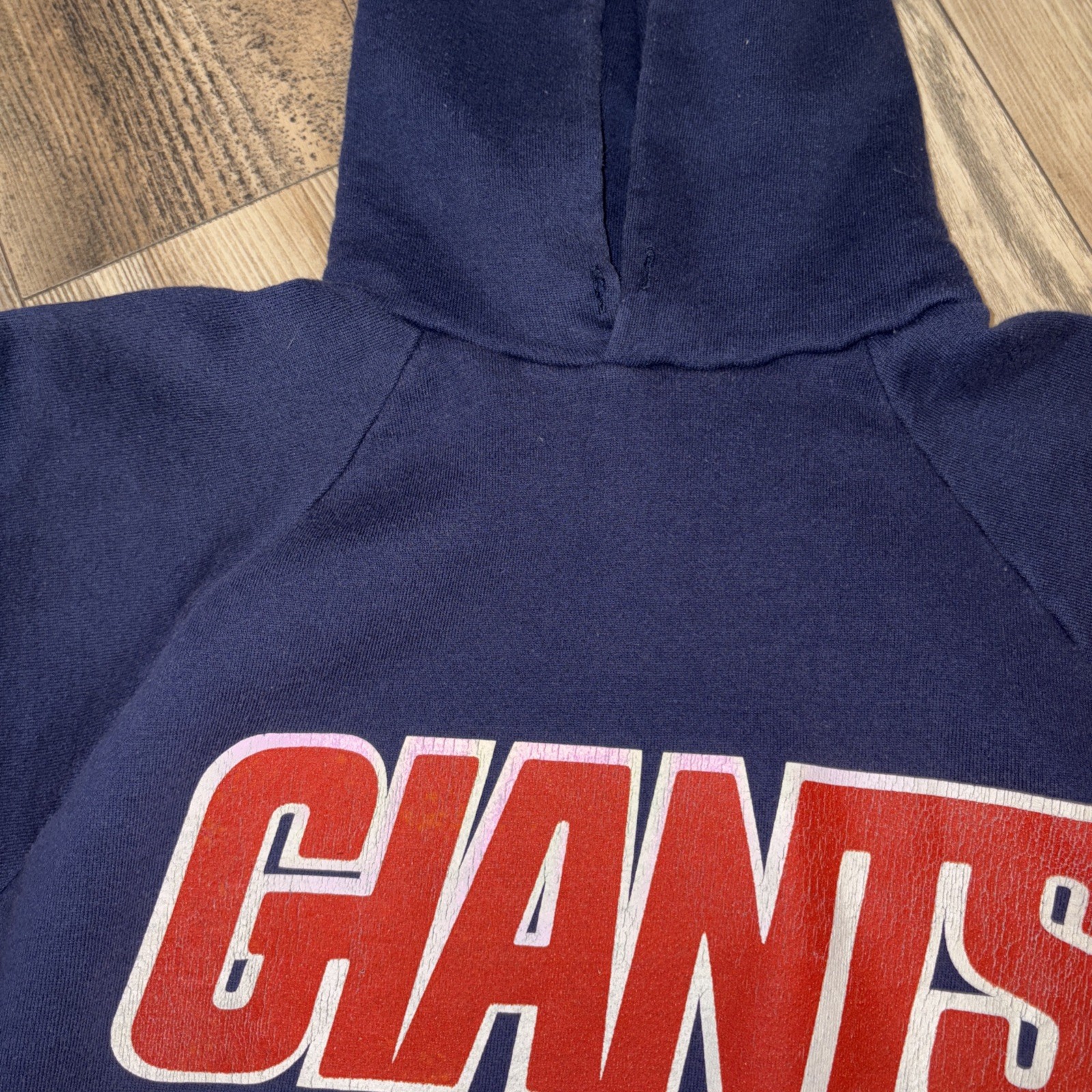 Vtg Logo 7 NY Giants NFL Hoodie Sweatshirt Men's Large Blue Pullover Retro 90s