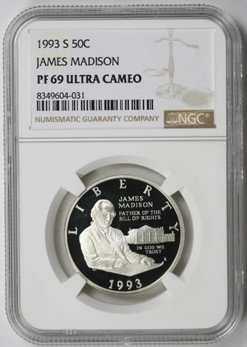 1993-S James Madison Bill of Rights Modern Commemorative 50C PF 69 Ultra Cam NGC