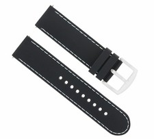 22MM RUBBER DIVER BAND STRAP FOR BREITLING NAVITIMER BENTLEY BLACK WHITE STITCH