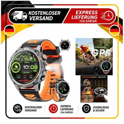 Smartwatch Herren GPS AMOLED Sportuhr IP68 Kompass 100+ Sportmodi