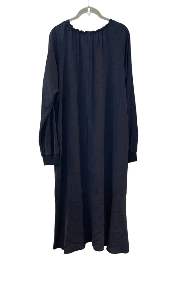 Tibi Savanna Split Neck Midi Dress Solid Navy Blue Long Sleeve Size 10 - Image 2 of 4