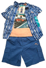 Tommy Bahama 3-piece Set Shorts Shirt Tee Boys Size 4T - Blue White Peach NWT