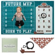 Monthly Milestone Blanket for Baby Boys - 60"x40" - Free Football Age Month B...