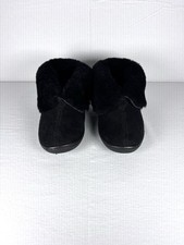 New Minnetonka Sheepskin Foldable Collar Bootie Slipper  Women's Black SIZE 6