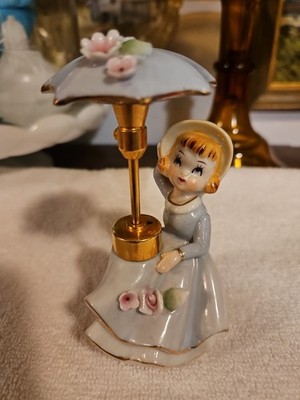 VINTAGE DEV of JAPAN - PERFUME / ATOMIZER BOTTLE- GIRL WITH HAT AND FLOWERS