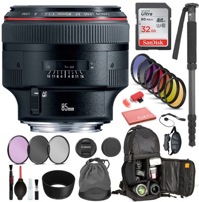 Canon EF 85mm f/1.2L II USM Lens  with Professional Bundle Package Deal Kit for