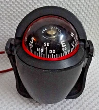 Vintage Airguide Illuminated Marine Compass w/ Adjustable Mount & Sun Shade