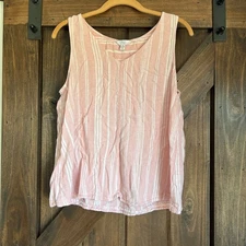 Time & Tru Women's Pink Striped Linen Blend V-Neck Tank Top